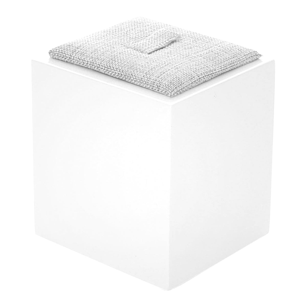 Single Ring Display jewelry stand, white cube with grey fabric cushioned pad on Tampa Home & Garden Store