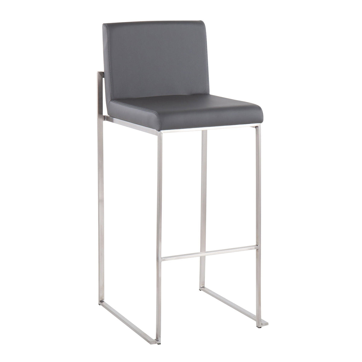 Contemporary high-back barstool with upholstered gray seat and back, chrome frame on Tampa Home & Garden Store