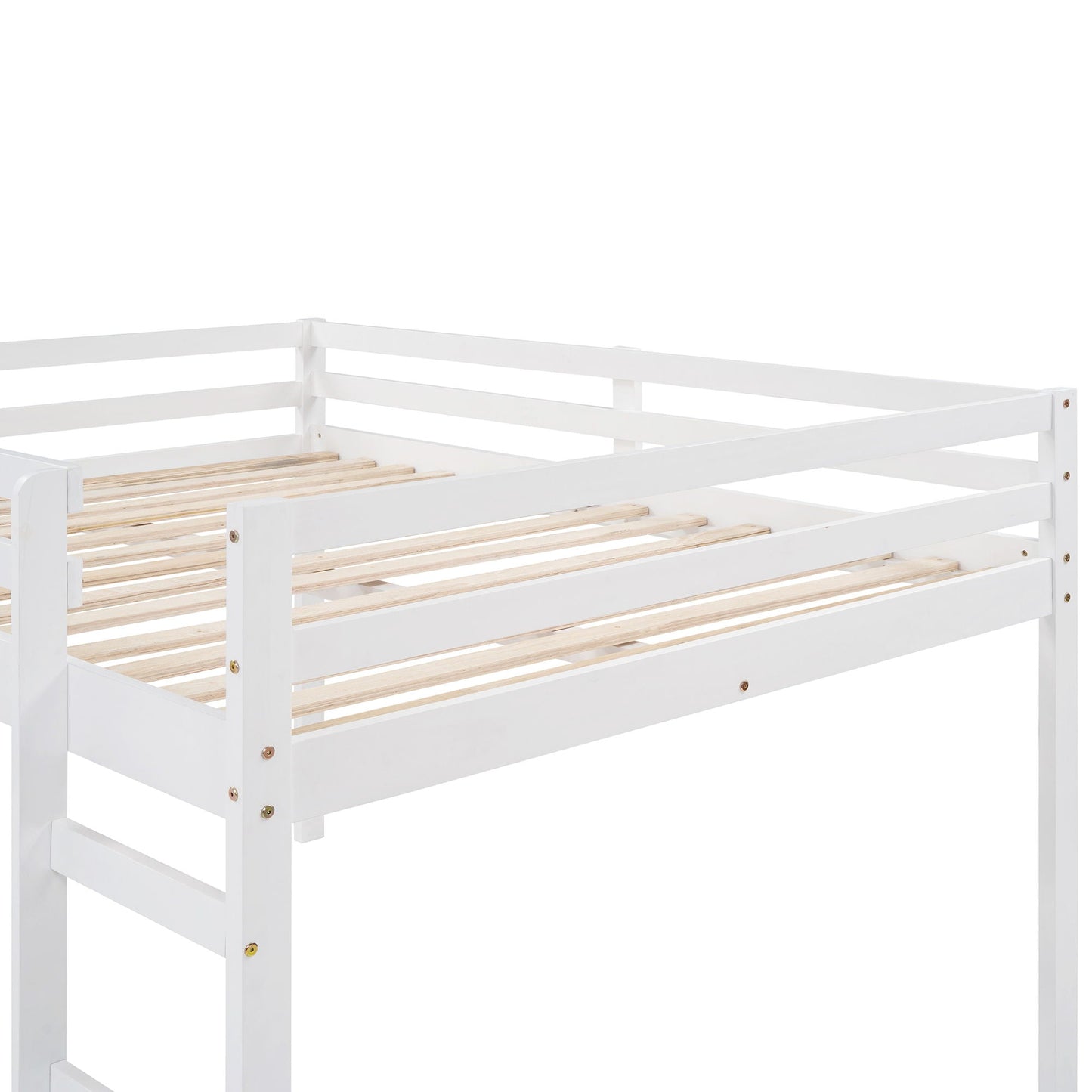 White Solid Wood Full Size Loft Bed and Slide