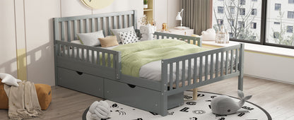 Platform bed in gray with guardrails on both sides and two under-bed storage drawers in a room on Tampa Home & Garden Store