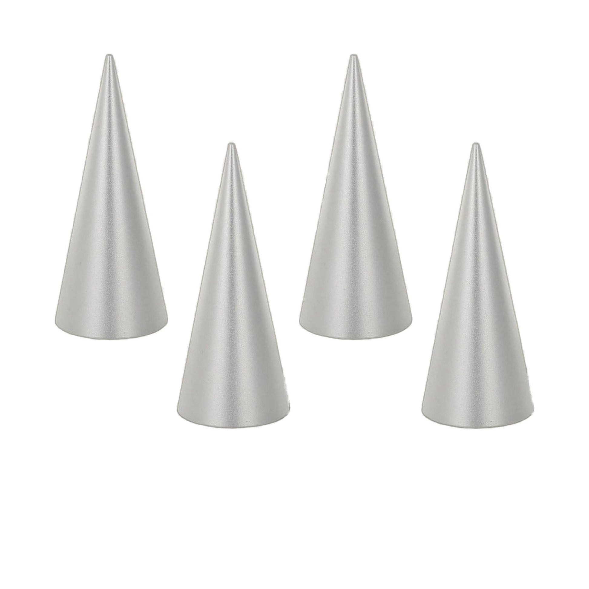 Single Ring Aluminum Cone Display five silver cone props in varied heights by Lauren G Adams on Tampa Home & Garden Store