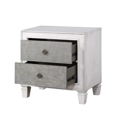 Katia Weathered Night Stand gray/white accent nightstand by Unique Piece Furniture 2-drawer on Tampa Home & Garden Store