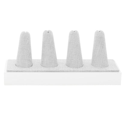 Four Finger Ring Display with four gray fabric cone ring holders on a white base on Tampa Home & Garden Store