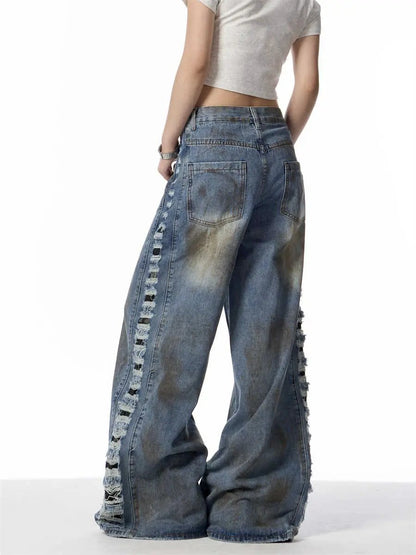American Retro Gradient Jeans for Women by FLIPSTYLEZLLC, distressed wide-leg denim on Tampa Home & Garden Store