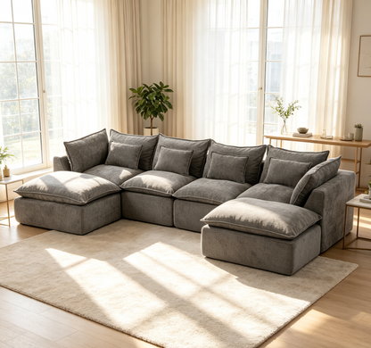 129.8 inch wide modular sectional sofa with 2 ottomans in gray fabric HouseOfZazla on Tampa Home & Garden Store