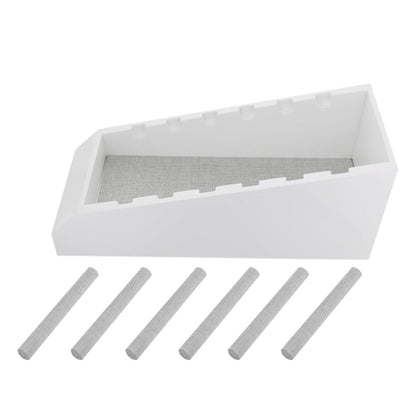 Ring Display stand white with fabric-lined tray and six grey ring posts by Lauren G Adams on Tampa Home & Garden Store