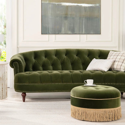 La Rosa Victorian Chesterfield tufted 2-piece sofa & ottoman in emerald velvet with nailhead trim on Tampa Home & Garden Store