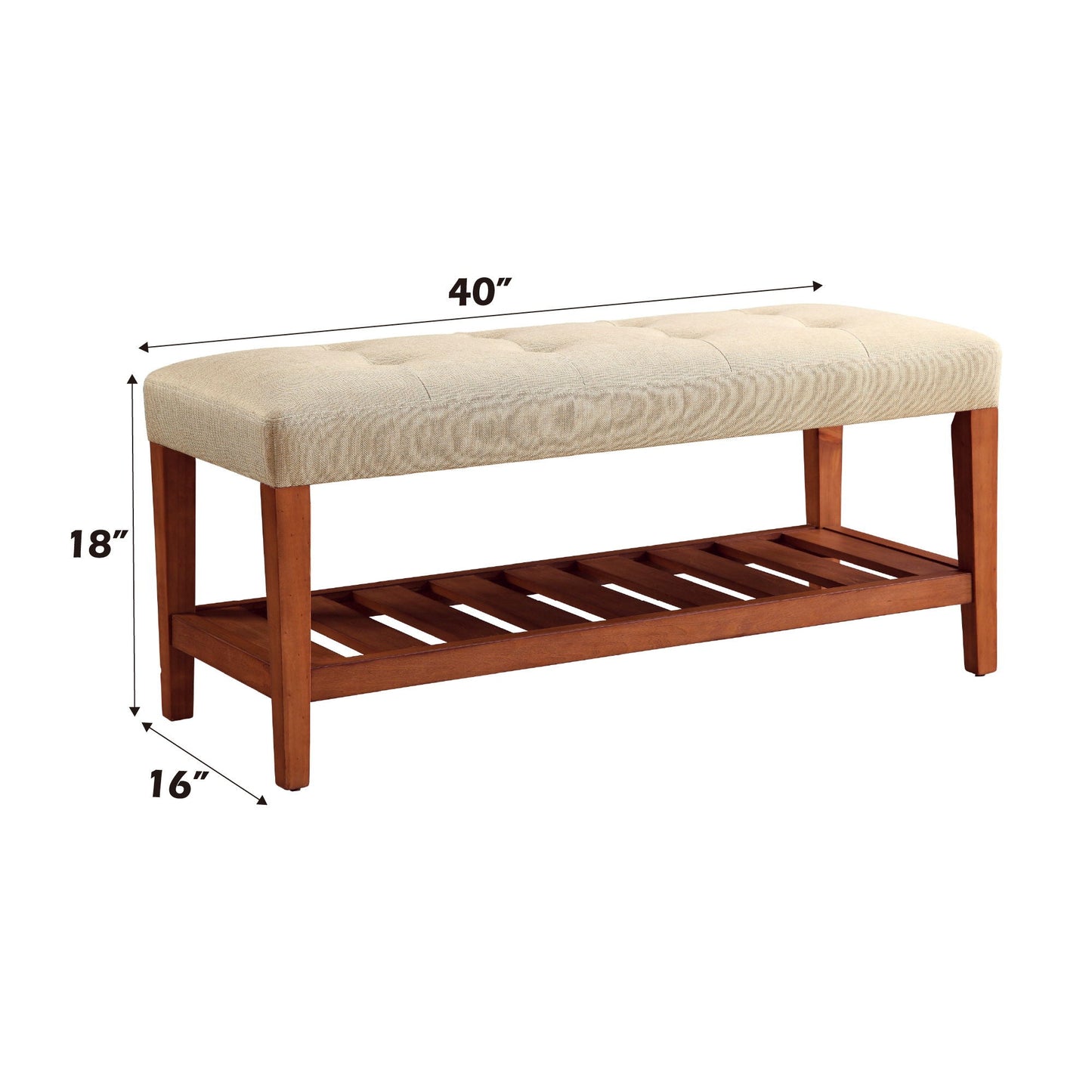 Charla Upholstered Bench beige fabric with wooden legs HouseOfZazla on Tampa Home & Garden Store