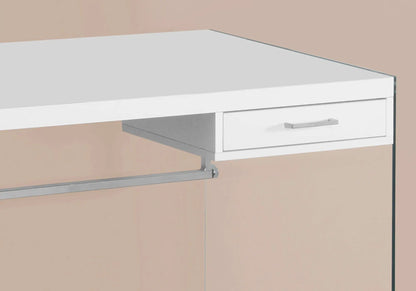 Contemporary white computer desk with a single front drawer and chrome metal legs on Tampa Home & Garden Store