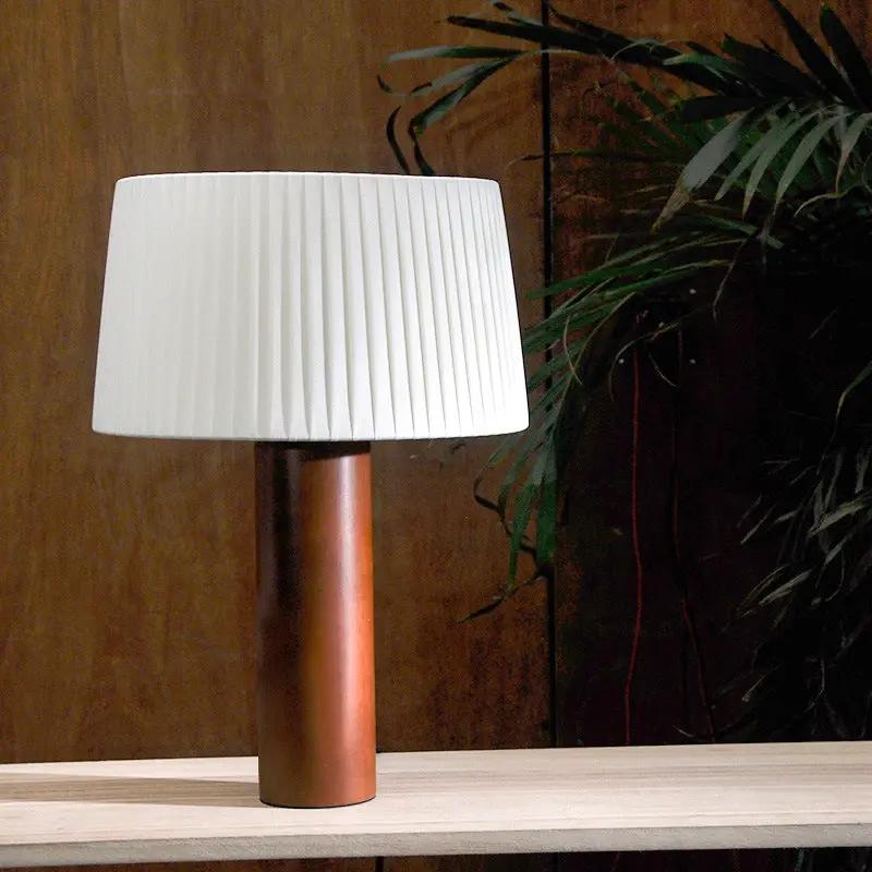 Bedside lamp solid wood with copper-brown base and white pleated shade FLIPSTYLEZLLC on Tampa Home & Garden Store