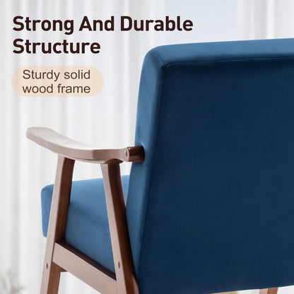 Mid Century Modern Accent Chair blue upholstery with solid wood frame and thick backrest on Tampa Home & Garden Store