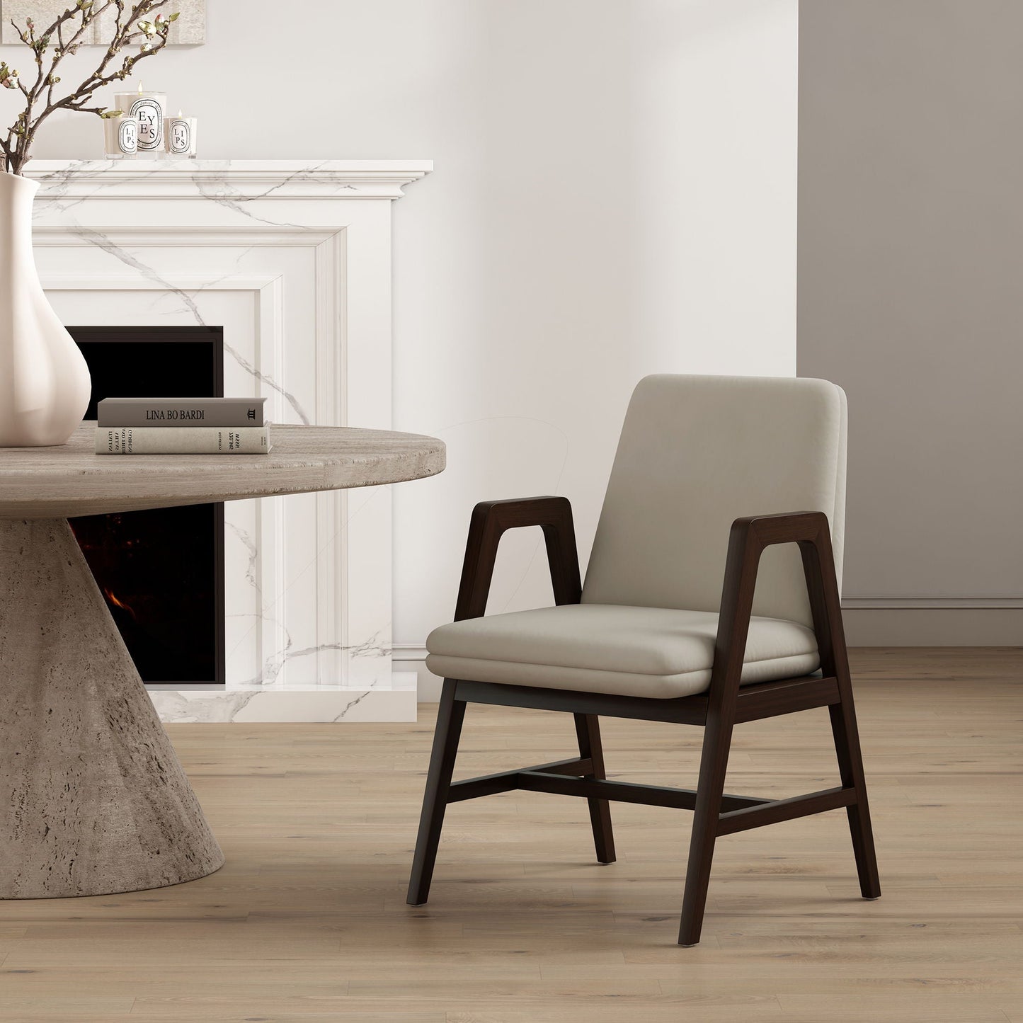 Stella Cream Armchair with Beech Wood and Cushion