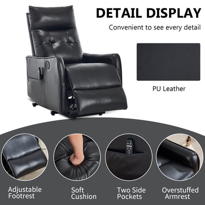 Black PU leather single-motor power lift recliner chair with side-pocket remote on Tampa Home & Garden Store