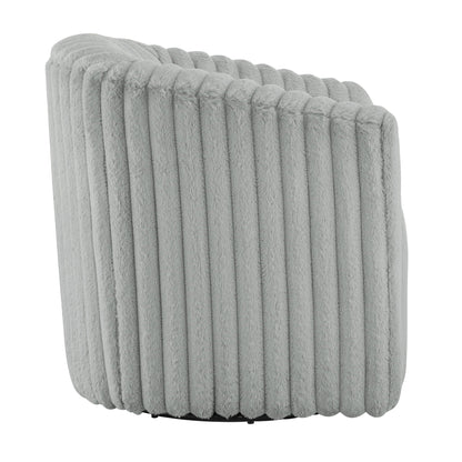Swivel chair gray plush cord fabric with ribbed barrel back design HouseOfZazla swing chair on Tampa Home & Garden Store