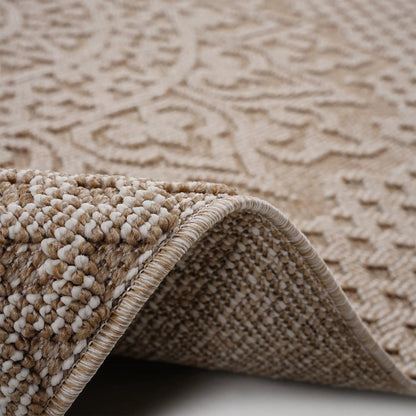 Guros Medallion Indoor / Outdoor Rug beige-brown loop pile with braided edge area rug on Tampa Home & Garden Store