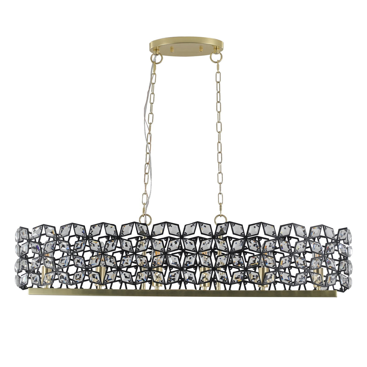 39-inch contemporary crystal and black-gold pendant chandelier by HouseOfZazla with geometric crystal squares and gold chain on Tampa Home & Garden Store