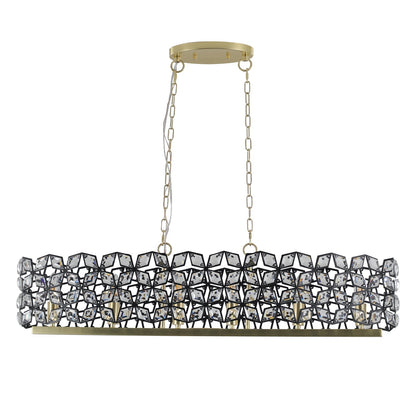 39-inch contemporary crystal and black-gold pendant chandelier by HouseOfZazla with geometric crystal squares and gold chain on Tampa Home & Garden Store