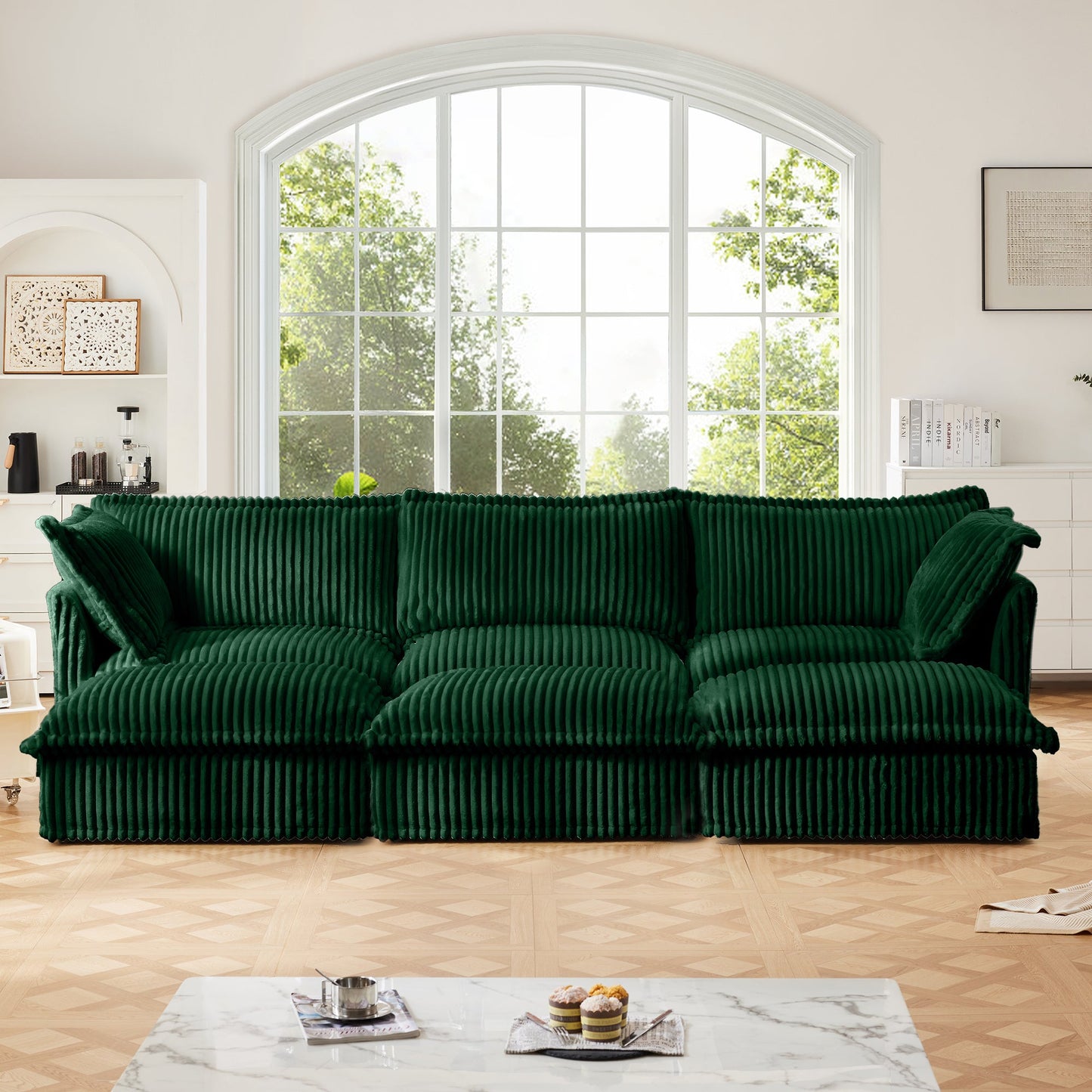 Slipcovered Sofa with a Soft Ottoman Set for Home