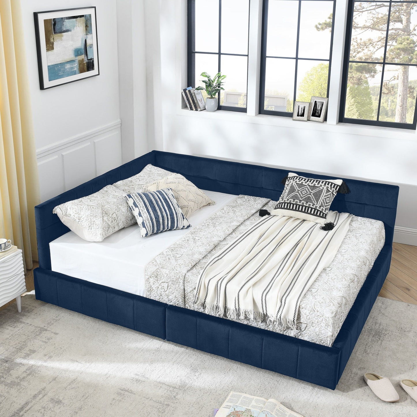 Elegant Upholstered Bed Frame And Armrests