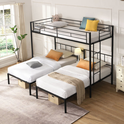 Black metal triple twin bunk bed with safety rails and storage shelf by HouseOfZazla on Tampa Home & Garden Store