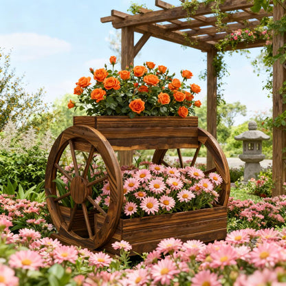 Vintage Wooden Wagon Planter and Garden Bed