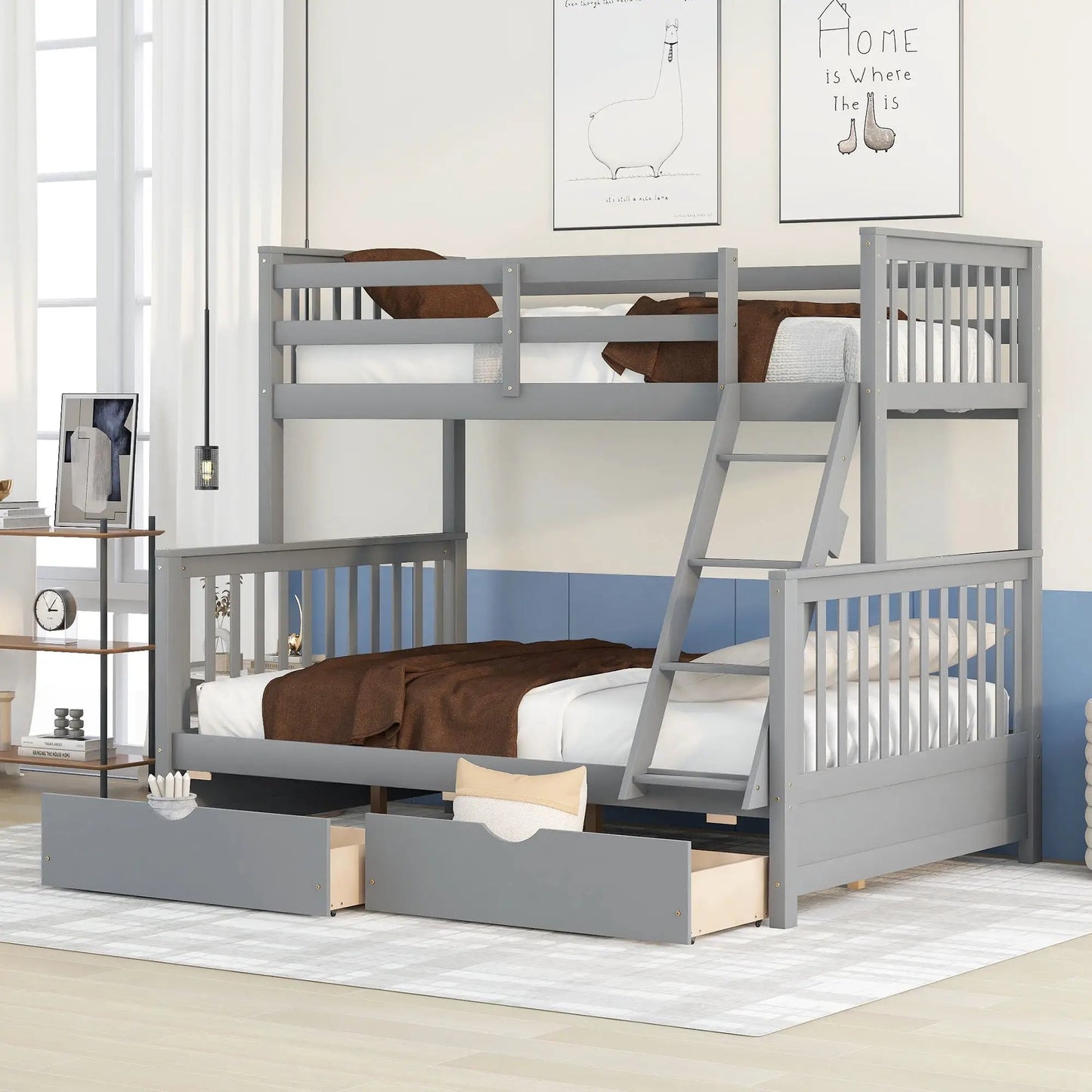Bunk Bed With Ladders And 2 Storage Drawers gray finish by Unique Piece Furniture on Tampa Home & Garden Store