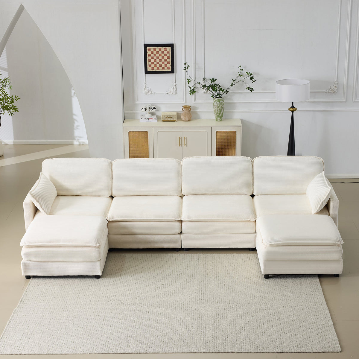 Plush Cloud Corduroy Sofa and the Footstool Set