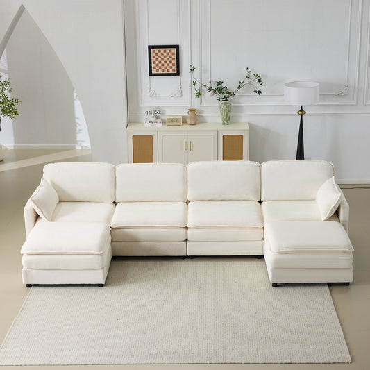 136-inch plush cloud 3-seater modular sofa with footstools in white living room on Tampa Home & Garden Store
