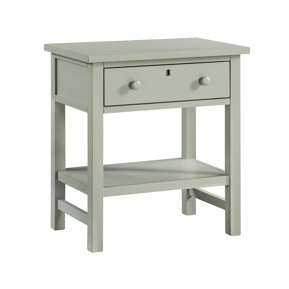 Finley 1-Drawer Nightstand with Open Shelf in sage green with gold trim, knobs by HouseOfZazla on Tampa Home & Garden Store