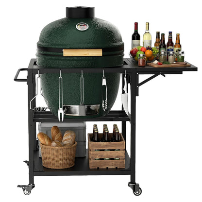 Outdoor Grill Prep Cart With Wheels and Shelves