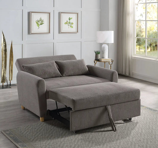 Justine Convertible Sleeper Loveseat ribbed brown fabric by Unique Piece Furniture on Tampa Home & Garden Store