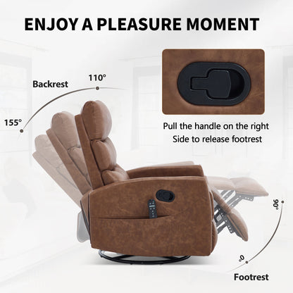 Heat Massage Manual Recliner Chair in brown leather with rocker and swivel on Tampa Home & Garden Store
