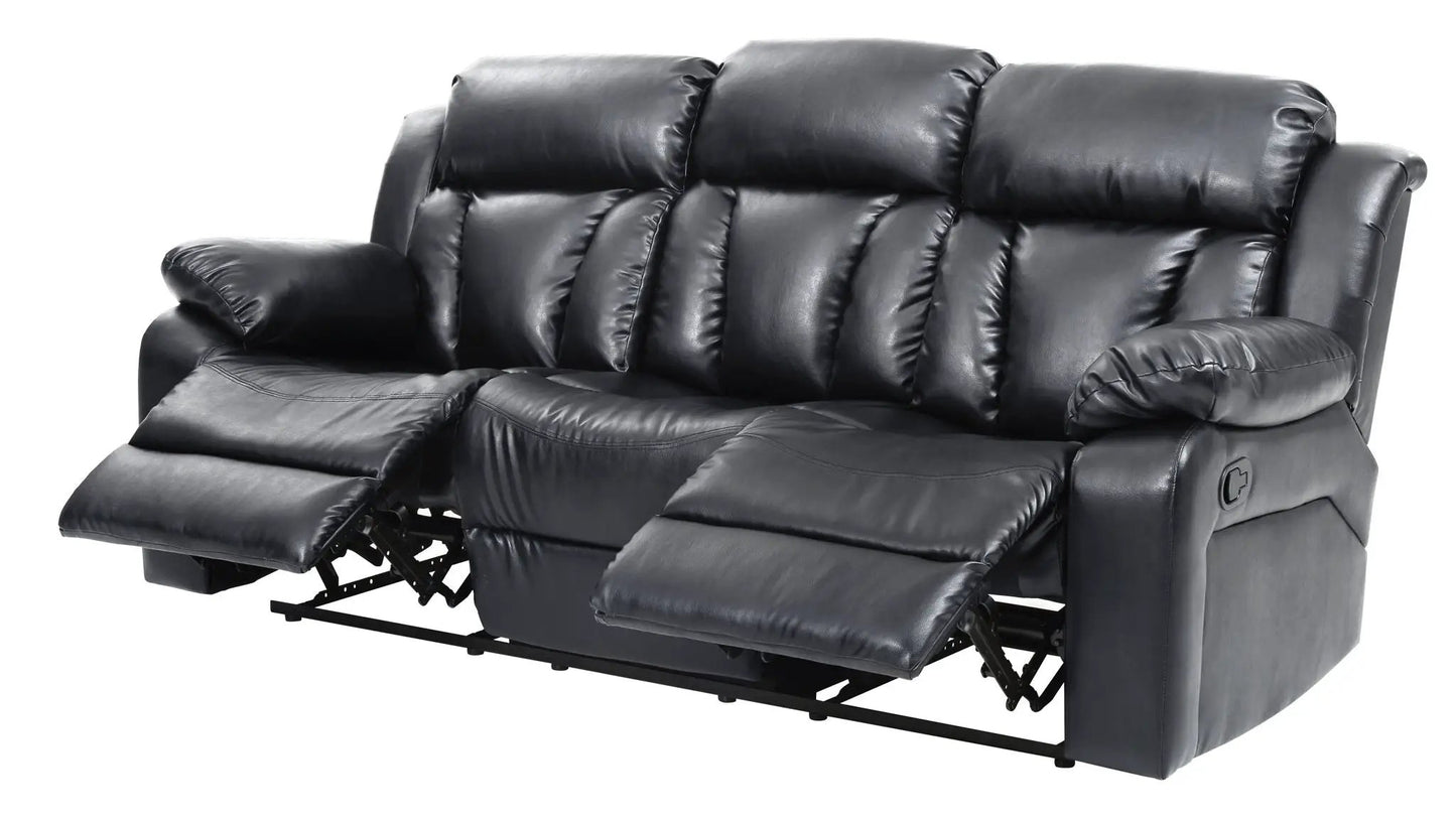 Reclining sofa in black leather by Unique Piece Furniture with cushioned headrests on Tampa Home & Garden Store