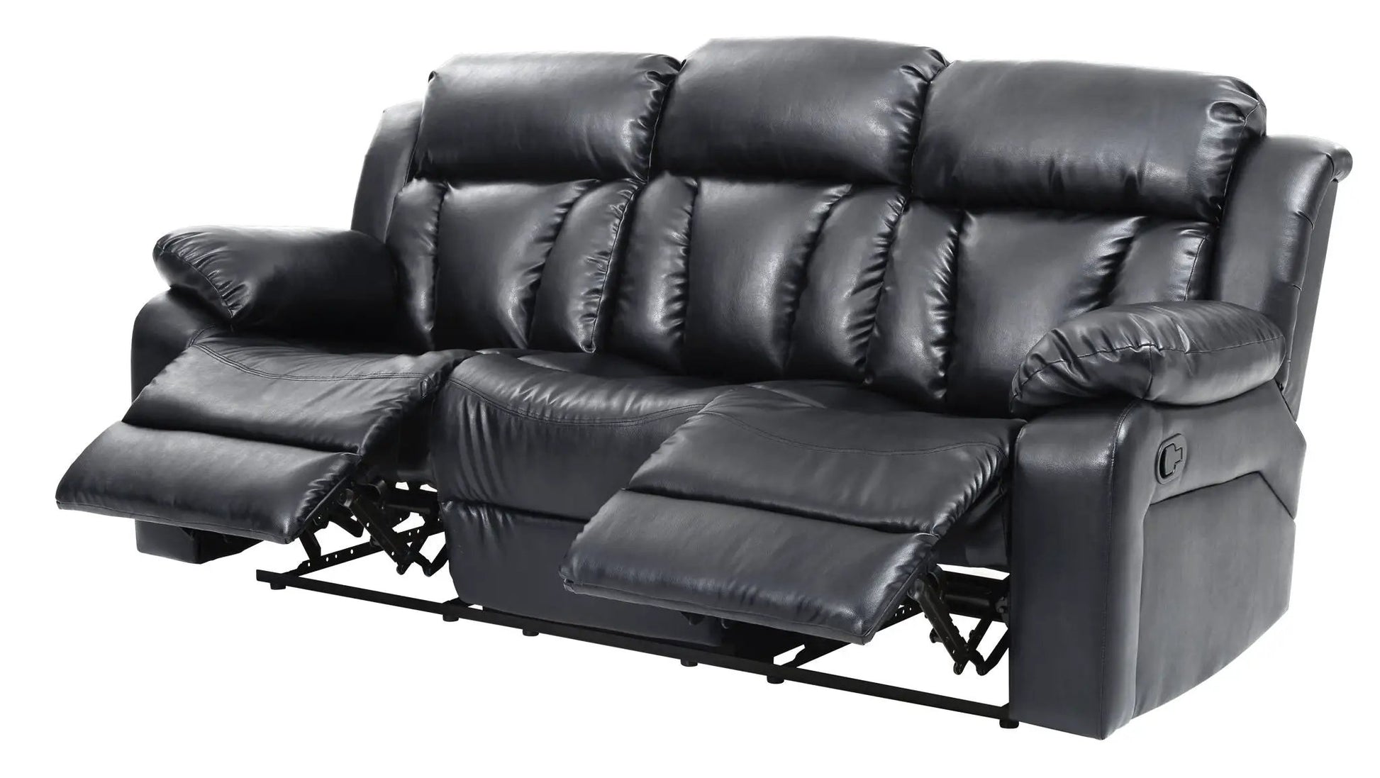 Reclining sofa in black leather by Unique Piece Furniture with cushioned headrests on Tampa Home & Garden Store