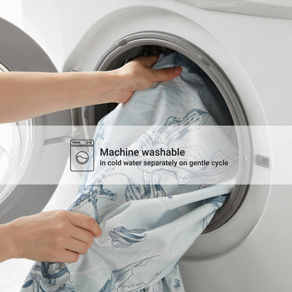 King 100% Cotton Sateen Duvet Cover Set Navy/Blue loaded into a front-load washing machine on Tampa Home & Garden Store