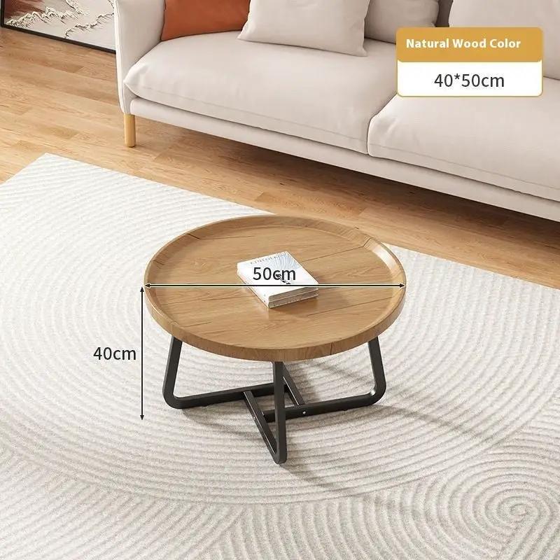 Round solid wood tea table, natural wood color, 40x50 cm, black metal legs, modern style on Tampa Home & Garden Store
