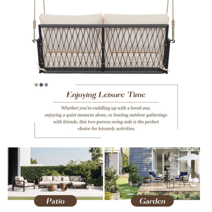 Beige Outdoor Swing Sofa with Soft Cushions