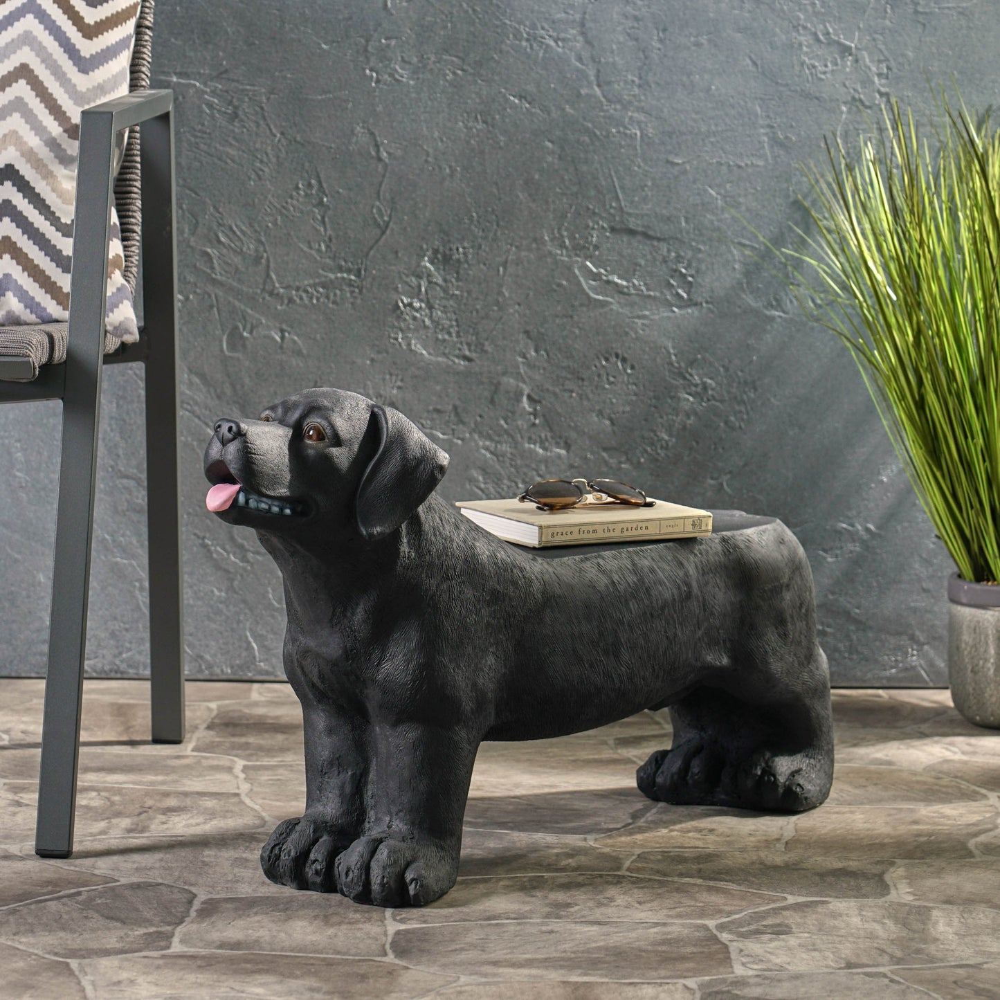 MGO Dog Bench Labrador design outdoor bench matte black by HouseOfZazla on Tampa Home & Garden Store