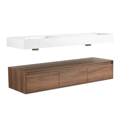 Contemporary Wall Mounted Vanity with Dual Sinks