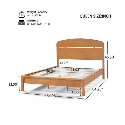 Queen Size Solid Wood Platform Bed with Curved Headboard in warm wood finish HouseOfZazla on Tampa Home & Garden Store