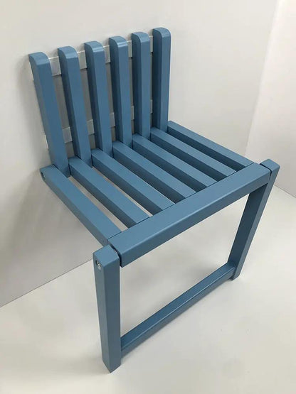 Wall-mounted blue solid-wood folding chair with slatted seat and back on Tampa Home & Garden Store