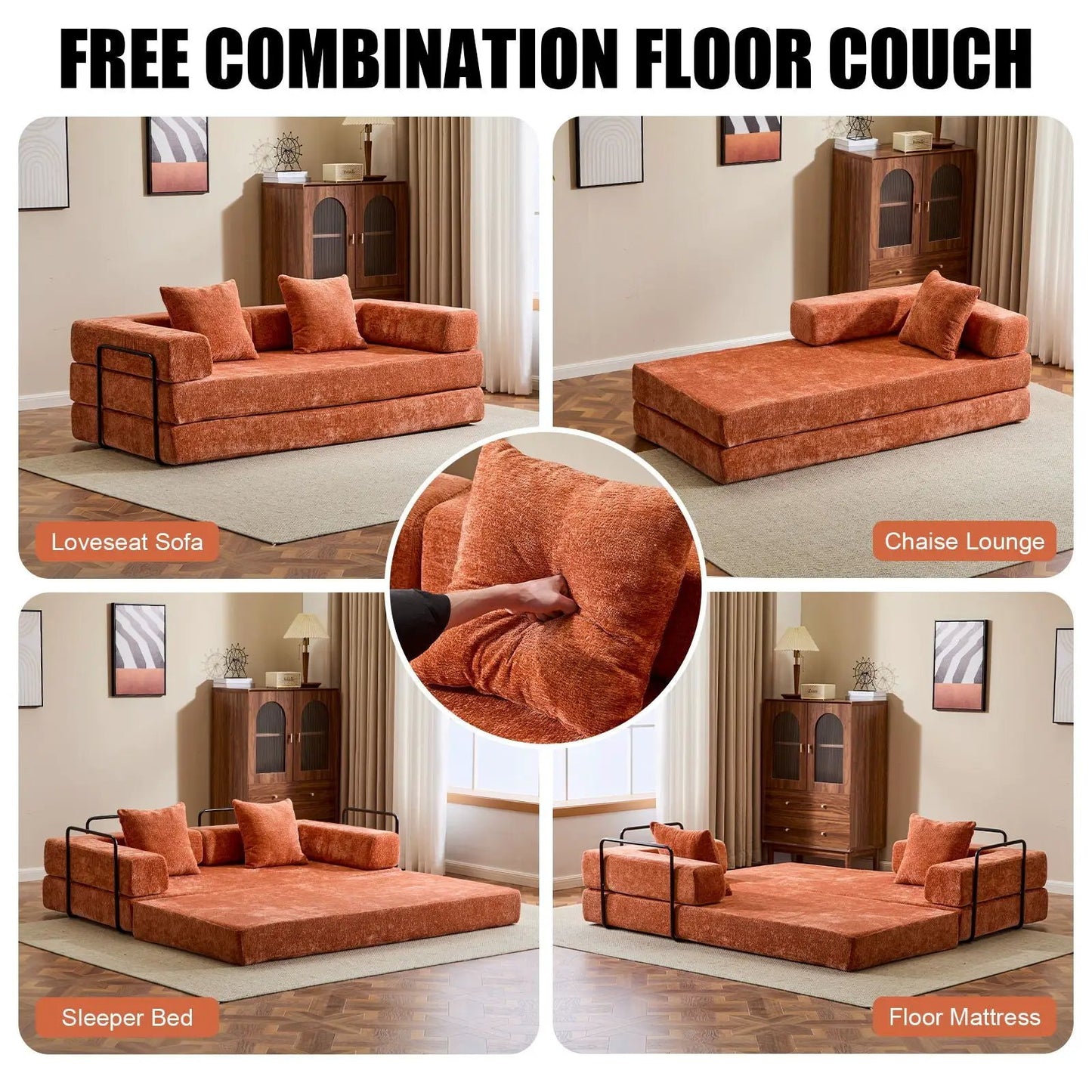 Convertible Floor Sofa Bed with Armrest