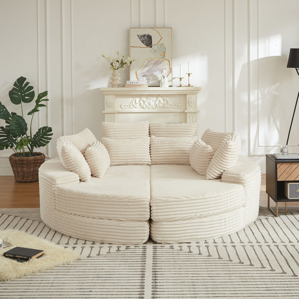 Round Oversized Sofa Bed with Throw Pillows