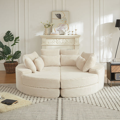Round Oversized Sofa Bed with Throw Pillows
