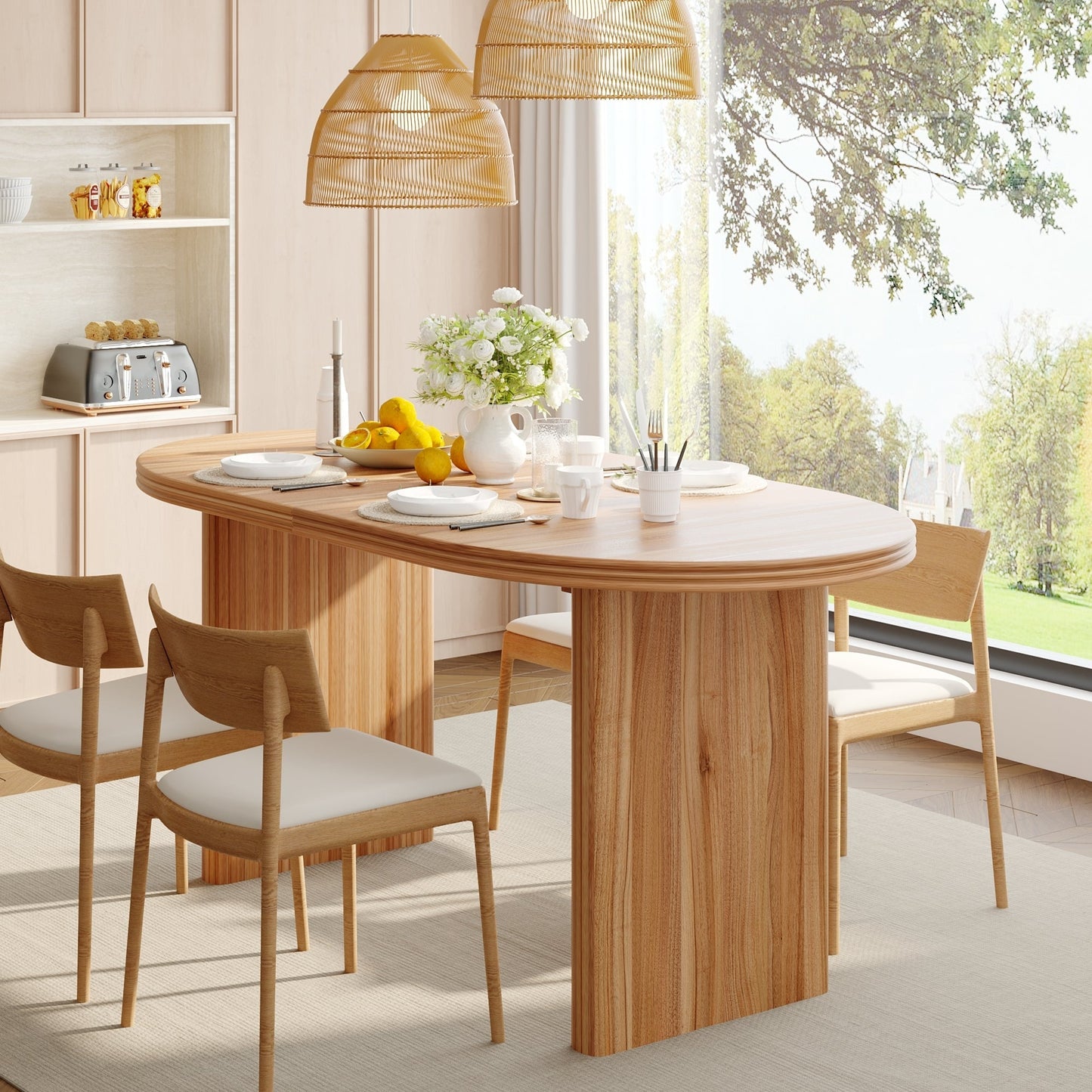 Modern Extendable Dining Table with Removable Extension Leaves in warm wood on Tampa Home & Garden Store