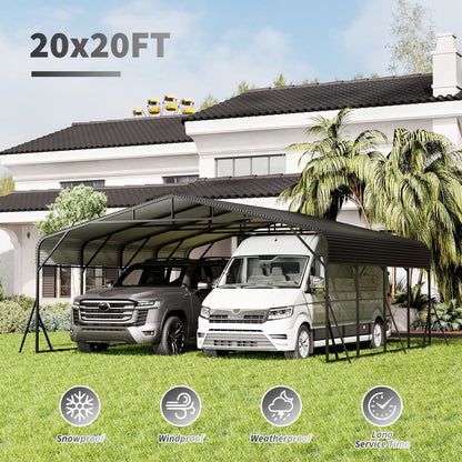 Heavy Duty Carport All Weather Shelter Black; two vans parked under a metal canopy in a sunny yard on Tampa Home & Garden Store