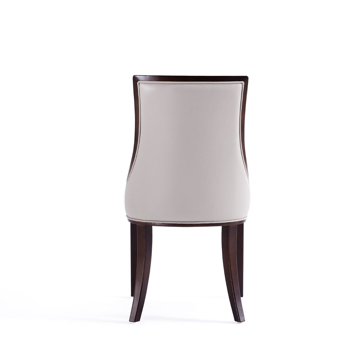 Grand dining chair back view with beige upholstery and dark beech wood frame on Tampa Home & Garden Store