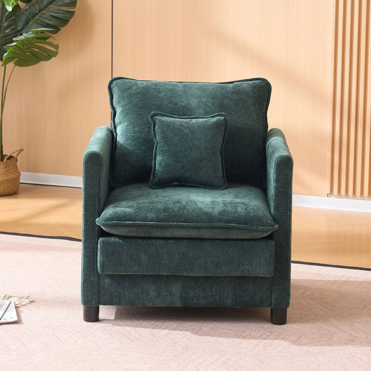 Modern Reading Armchair by HouseOfZazla in teal velvet with matching cushions on Tampa Home & Garden Store