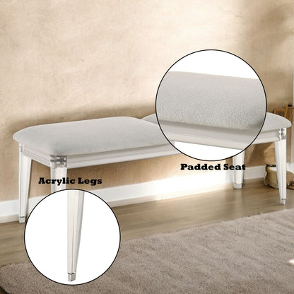 Laveda Boucle Bench light gray boucle upholstery with acrylic legs HouseOfZazla on Tampa Home & Garden Store