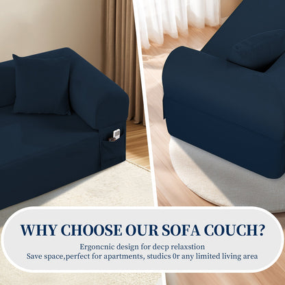 Blue sofa by HouseOfZazla with storage pockets and pillows on Tampa Home & Garden Store